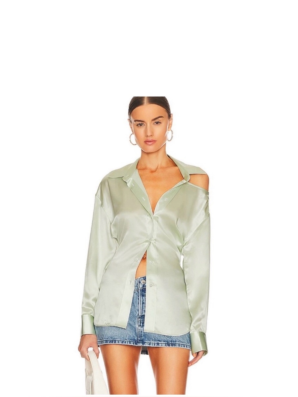 Size M- Alexander Wang T green 100% Silk open back shirt in pale mint.Fits  S/M.